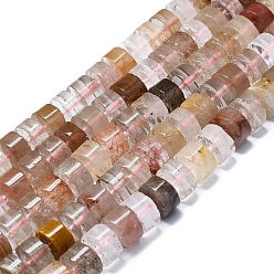 Rutilated Quartz Natural Rutilated Quartz Beads Strands, with Seed Beads, Column, 12.5x6~7mm, Hole: 1mm, about 45pcs/strand, 15.75''(40cm)