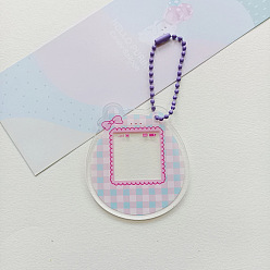 Rose Brumeux Ébauches de porte-clés en acrylique transparent, avec des chaînes à boules de couleurs aléatoires, ours avec motif tartan, rose brumeuse, 5.9x5.3x0.2 cm