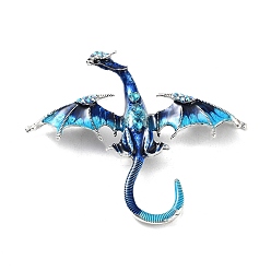 Blue Dragon Alloy Rhinestone Brooches, Enamel Pins, Alloy Badge for Unisex, Antique Silver, Blue, 74x88x16mm