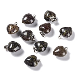 Черный Камень Синтетические черные каменные подвески, с петлями из платиновой латуни, сердце, 18~19x15~15.5x6~8 мм, отверстие : 6x2.5~3 мм