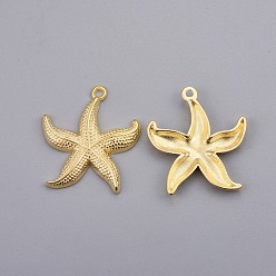 Golden Zinc Alloy Pendants, Cadmium Free & Lead Free, Starfish/Sea Stars, Golden, 26x23.5x3mm,  Hole: 2mm