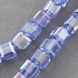 Medium Slate Blue Electroplate Glass Beads Strands, AB Color Plated, Faceted, Cube, Medium Slate Blue, 8x8x8mm, Hole: 1mm, about 72pcs/strand, 21.6 inch