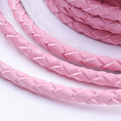 Бледно-Розовый Круглые шнуры плетеный коровьей, розовый жемчуг, 3 мм, около 10.93 ярдов (10 м) / рулон