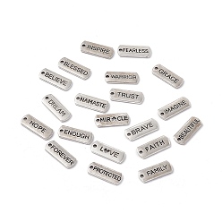 Antique Silver Retro Tibetan Style Alloy Pendants, Oval Rectangle with Word, Antique Silver, 20.5x8x1.5mm, Hole: 1.5mm, 4pcs/style, 20 styles, 80pcs/bag
