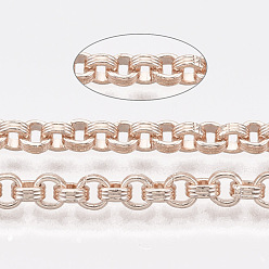 Rose Gold Iron Groove Link Rolo Chains, Unwelded, with Spool, Rose Gold, 4.2x1.6mm, about 82.02 Feet(25m)/roll