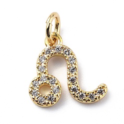 Leo Brass Micro Pave Cubic Zirconia Charms, Constellation Charm, with Jump Rings, Real 18K Gold Plated, Leo, 11.5x12x1.5mm, Hole: 3.4mm
