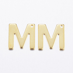 Letter M 304 charmes en acier inoxydable, lettre, breloques initiales, réel 18 k plaqué or, letter.m, 11x6~12x0.8mm, Trou: 1mm