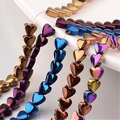 Mixed Color Electroplate Non-magnetic Synthetic Hematite Bead Strands, Heart, Mixed Color, 10x10x3mm, Hole: 1mm, about 44pcs/strand, 15.7 inch