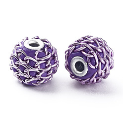 Blue Violet Handmade Indonesia Beads, with Aluminium Chains, Round, Silver, Blue Violet, 16.5~18x14~15mm, Hole: 3~3.5mm
