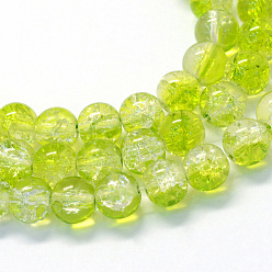 Jaune Vert Cuisson peint verre craquelé transparent brins de perles rondes, jaune vert, 8.5~9mm, Trou: 1.5mm, Environ 105 pcs/chapelet, 31.8 pouce