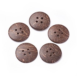 Coconut Brown Coconut Buttons, Flat Round, 4-Hole, Coconut Brown, 30.5x3~4mm, Hole: 3mm