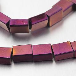 Plaqué Violet Galvanoplastie non-magnétiques brins de perles d'hématite synthétique, breloques à glisser rectangle, pourpre plaqué, 6x5x3mm, Trou: 3x1mm, Environ 67 pcs/chapelet, 15.7 pouce