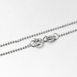 Platine Colliers à chaîne à billes en argent sterling plaqué rhodium à la mode, à ressort fermoirs à anneaux, fine chaîne, platine, 925 pouce, 16mm