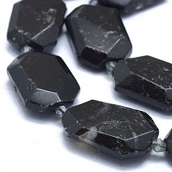 Tourmaline Natural Black Tourmaline Beads Strands, Faceted, Oval, 15~28x12~21x5~9mm, Hole: 0.6~1.6mm, about 14~20pcs/strand, 14.7 inch~15.7 inch(37.5~40cm)