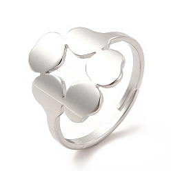 Stainless Steel Color 201 Stainless Steel Flower Adjustable Ring for Women, Stainless Steel Color, US Size 6 1/2(16.9mm)