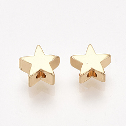 Real 18K Gold Plated Brass Beads, Star, Real 18K Gold Plated, 6x6x3mm, Hole: 1mm