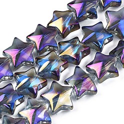 Púrpura Perlas de vidrio electroplate hebra, color de ab, estrella, púrpura, 11.5~12.5x13x7 mm, agujero: 1 mm, sobre 55~56 unidades / cadena, 23.62 pulgada ~ 25.20 pulgada (60~64 cm)
