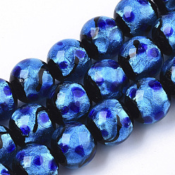 Blue Handmade Silver Foil Lampwork Beads Strands, Round, Blue, 11.5~12.5x11~12mm, Hole: 1mm, about 40pcs/Strand, 17.72 inch