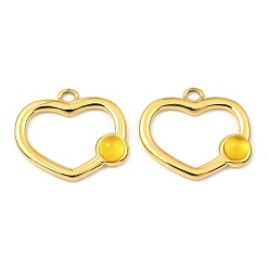 Yellow Agate Natural Yellow Agate Pendants, Ion Plating(IP) 316 Stainless Steel Heart Charms, Real 24K Gold Plated, 15.5x18x4mm, Hole: 1.6mm