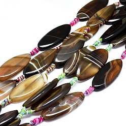 Coffee Natural Banded Agate/Striped Agate Beads Strands, Dyed & Heated, Horse Eye, Coffee, 48~50x19~21x5~7mm, Hole: 1.8mm, about 7pcs/Strand, 15.94 inch(40.5cm)