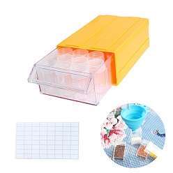 Orange Diamond Painting Storage Stackable Bead Organizer Drawers, with 22 Slots Round Individual Containers, Silicone Funnel and Writable Stickers, Orange, 182x110x60mm