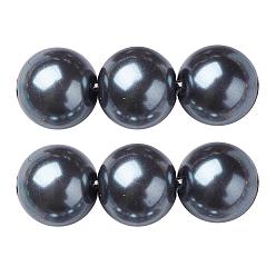 Gris Oscuro Hebras de perlas de vidrio teñidas ecológicas, Grado A, rondo, cordón de algodón rosca, gris oscuro, 5 mm, agujero: 1.2~1.5 mm, sobre 80 unidades / cadena, 15.7 pulgada
