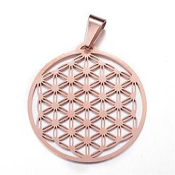 Rose Gold 304 Stainless Steel Pendants, Flat Round, Rose Gold, 37x35x1mm, Hole: 5.5x9mm