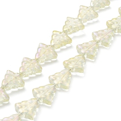 Champagne Yellow Transparent Electroplate Glass Bead Strands, Rainbow Plated, Christmas Trees, Champagne Yellow, 15.5~16x14.5~15x4.5~5mm, Hole: 1mm, about 40pcs/strand, 25.20~ 25.59(64~65cm)