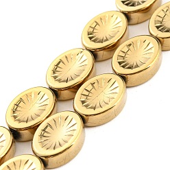 Золотистый Стеклянные бусины с гальваническим покрытием , полное покрытие, овальные с цветком, золотые, 14x10.4x4.8 мм, отверстие : 1.2 мм, около 45 шт / нитка, 25.04 дюйм (63.6 см)