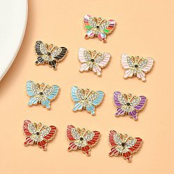 Light Gold Alloy Enamel Pendants, with Crystal Rhinstone, Butterfly Charm, Lead Free & Cadmium Free, Light Gold, 15.5x20x2.5mm, Hole: 1.8mm