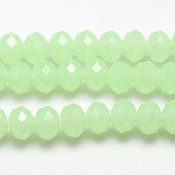 Pale Green Imitation Jade Glass Bead Strands, Faceted, Rondelle, Pale Green, 3.5x2.5~3mm, Hole: 1mm, about 139pcs/strand, 14 inch