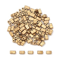 Antique Golden Plated Metallic Colours Glass Seed Beads, 2-Hole, Rectangle, Antique Golden Plated, 4.5~5.5x2x2~2.5mm, Hole: 0.5~0.8mm