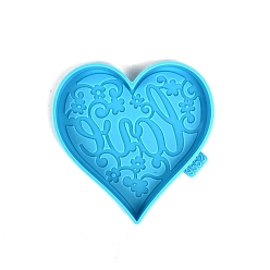 Bleu Ciel Foncé Moules en silicone pour tapis de tasse en forme de cœur, bricolage pour la saint-valentin, moules de résine, pour la résine UV, fabrication artisanale de résine époxy, mot d'amour, bleu profond du ciel, 102x102x10mm, diamètre intérieur: 96x98x8 mm
