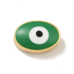 Vert Véritables perles en laiton plaqué or 18 k, avec l'émail, sans cadmium et sans plomb, plaqué longue durée, ovale avec le mauvais œil, verte, 6.5x10x5.5mm, Trou: 1.2mm