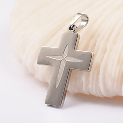 Stainless Steel Color 304 Stainless Steel Pendants, Cross, Stainless Steel Color, 34.5x24x2mm, Hole: 4.5x6.5mm