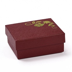 Brun Papier avec tapis éponge boîtes à colliers, rectangle avec motif de fleurs estampé d'or, brun, 8.7x7.7x3.65 cm, Diamètre intérieur: 8.05x7.05 cm, profondeur : 3.3cm