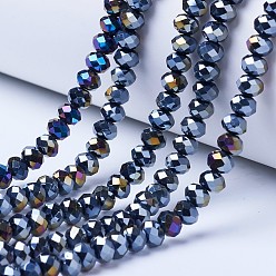 Noir Perles en verre electroplate, couleur unie opaque, de couleur plaquée ab , facette, rondelle, noir, 2.5x2mm, Trou: 0.4mm, Environ 150~170 pcs/chapelet, 11 pouce (27.5 cm)