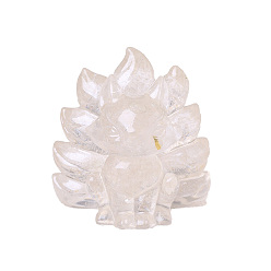 Хрусталь Фигурки девятихвостой лисы из смолы, с натуральными кристаллами кварца внутри статуй для украшения домашнего офиса, 55x55x45 мм
