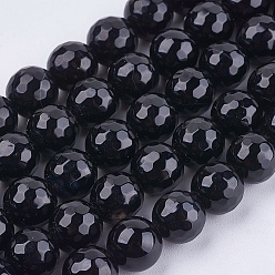 Black Natural Black Onyx Round Beads Strand, Dyed, Faceted, Black, 8mm, Hole: 1mm, about 47pcs/strand, 15.35 inch