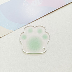 Light Green Gradient Color Transparent Acrylic Cat Paw Keychains, with Ball Chains, Light Green, 49x46x3mm, hole: 1.8mm