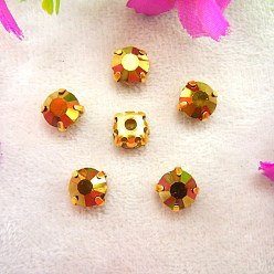 Berilo de Oro Coser redondo plano en diamantes de imitación, diamantes de imitación de cristal, Enlaces multifilares, con ajuste de puntas de latón, berilo de oro, 6 mm, sobre 1400~1440 unidades / bolsa