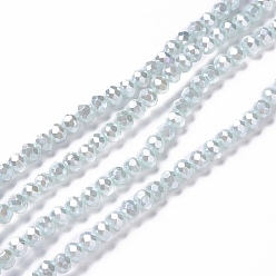 Light Cyan Opaque Glass Beads Strands, Faceted, Rondelle, Light Cyan, 4x3mm, Hole: 0.6mm, about 221pcs/strand, 31.89''(81cm)