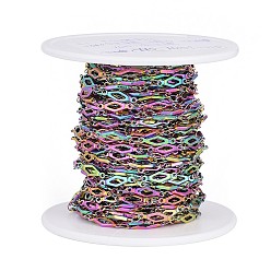 Rainbow Color Ion Plating(IP) 304 Stainless Steel Chains, Soldered, with Spool, Prismatic, Rainbow Color, 12.5x4x1mm, about 32.8 Feet(10m)/roll
