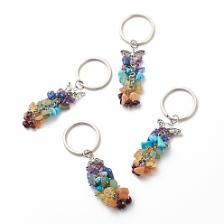 Mixed Stone Natural & Synthetic Gemstone Beaded Keychain, with Brass, Iron, 304 Stainless Steel & Alloy Findings, Wings, 9.25~9.5cm