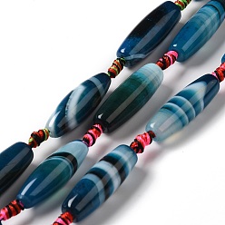 Blue Natural Agate Beads Strands, Dyed & Heated, Rice, Blue, 29.5~34x9.5~13.5mm, Hole: 2.5mm, about 10pcs/strand, 16''(41cm)