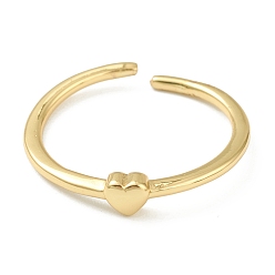 Golden Brass Cuff Rings, Open Rings, Long-Lasting Plated, Heart, Golden, US Size 6, Inner Diameter: 17mm