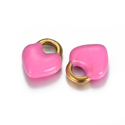 Бледно-Розовый Ионное покрытие (ip) 304 брелоки из нержавеющей стали, эмалированные блестки, сердце замок, золотые, розовый жемчуг, 11x9.5x3.5 мм, отверстие : 2.5x4 мм