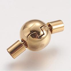 Golden 304 Stainless Steel European Clasps, Ion Plating (IP) with Cord Ends, Round, Golden, 19x10x10mm, Hole: 3mm