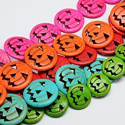 Color mezclado Cuentas de turquesas sintéticas hebras, teñido, calabaza de halloween jack-o'-lantern jack o lantern, color mezclado, 30x6 mm, agujero: 1 mm, sobre 13 unidades / cadena, 165 PC / kg