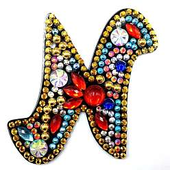 Letter N DIY Colorful Initial Letter Keychain Diamond Painting Kits, Including Acrylic Board, Bead Chain, Clasps, Resin Rhinestones, Pen, Tray & Glue Clay, Letter.N, 60x50mm